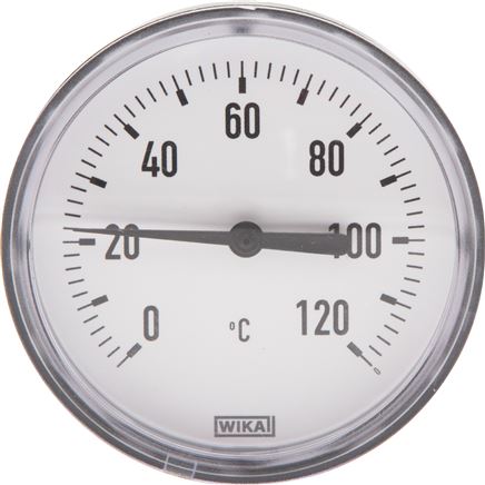 Bimetallthermometer, waagerecht D63/0 bis +120°C/100mm, Kunststoffgehäuse