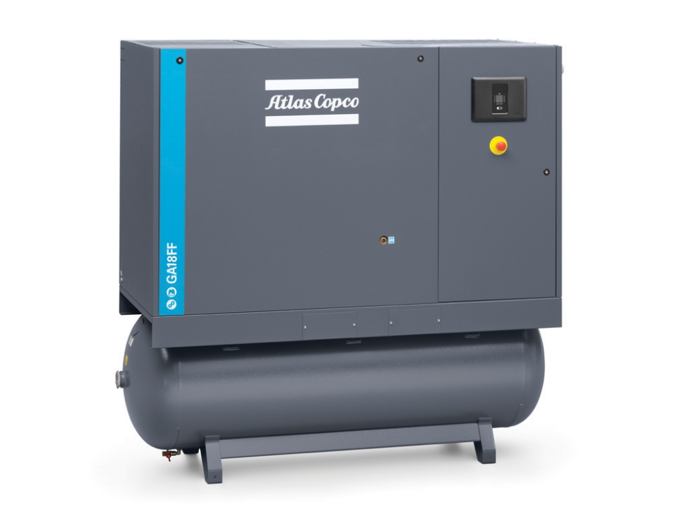 Atlas Copco Schraubenkompressor GA 18 - 10 bar FF inkl. Kältetrockner und Behälter 500 L