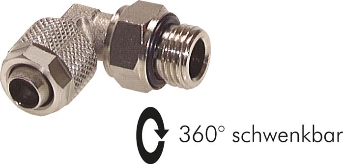 Winkel-Drehverschraubung G 1/4"-6x4mm, Messing vernickelt
