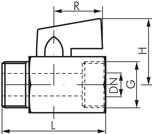 Messing-Minikugelhahn G 1/8" Innengewinde / Außengewinde, PN 15, Knebelgriff
