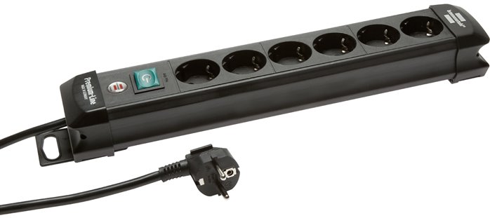 Steckdosenleiste (innen), schwarz, Premium mit beleuchtetem Schalter, 10x Schuko (Steckdose)