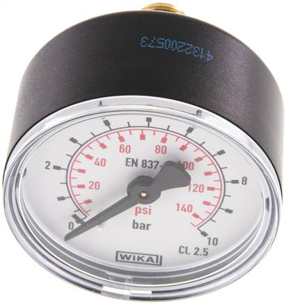 Manometer waagerecht (KU/Ms), 50mm, 0 - 10 bar, G 1/4"
