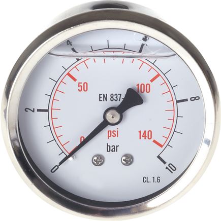 Glycerin-Manometer waagerecht (CrNi/Ms),63mm, 0 - 16bar -Eco-Line