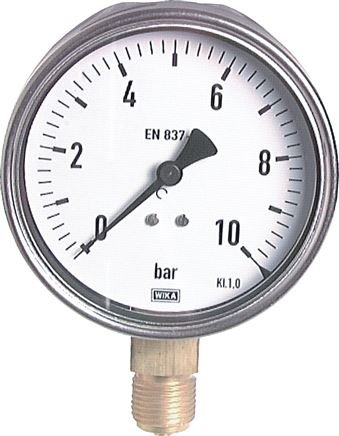 Manometer senkrecht (CrNi/Ms), 100mm, 0 - 60 bar