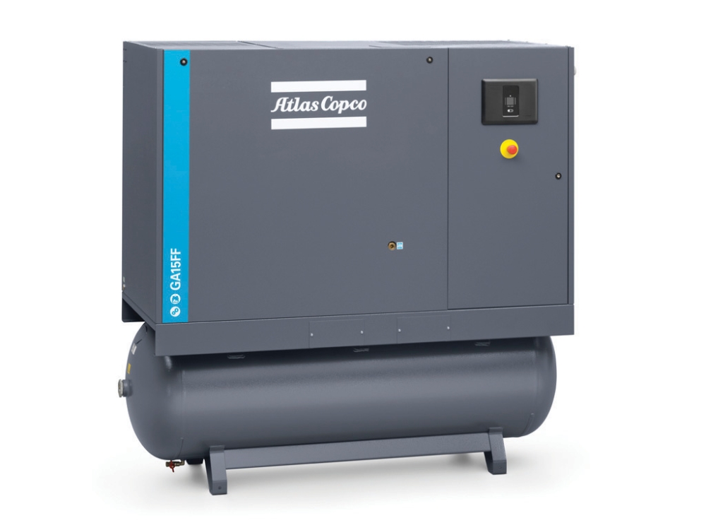Atlas Copco Schraubenkompressor GA 15 - 10 bar FF inkl. Kältetrockner und Behälter 500 L