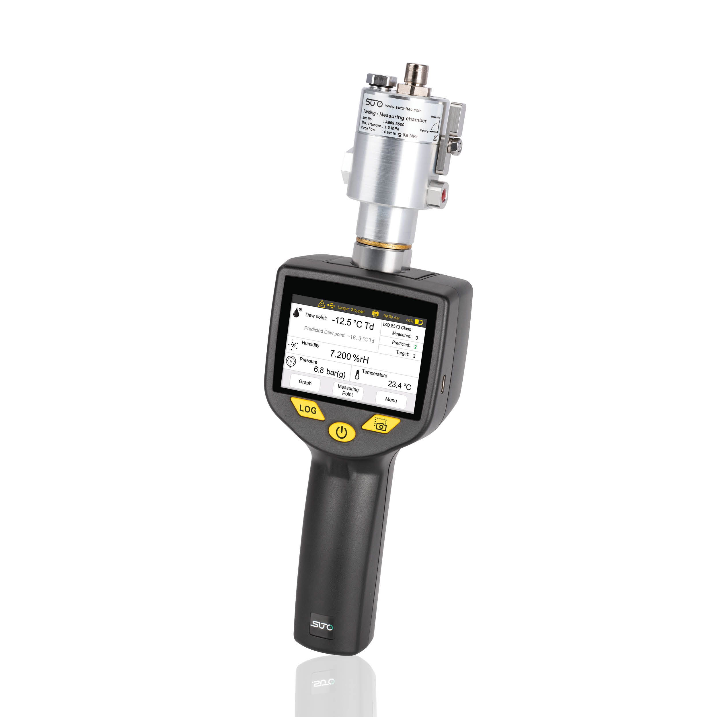 S520 Mobiles Taupunktmessgerät für Druckluft und Gase, -100…+20 °C Td, Drucksensor 16 bar