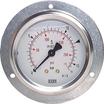Glycerin-Einbaumanometer,Frontring, 63mm, 0 - 60 bar