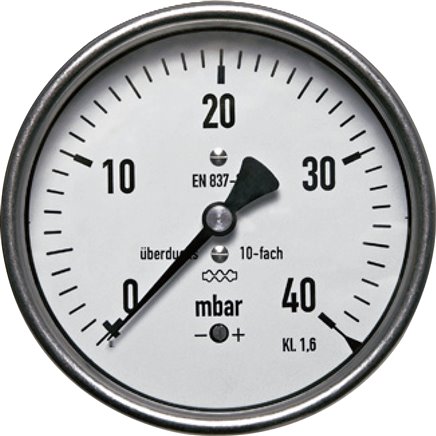 Manometer waagerecht 63mm, 0 - 600 mbar, G 1/4"
