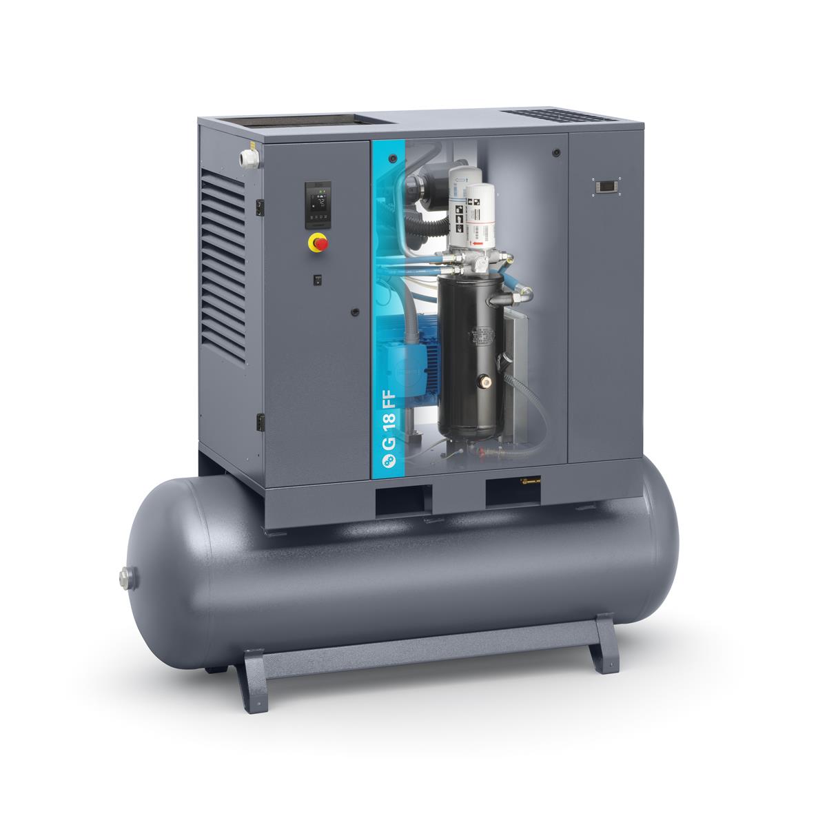 Atlas Copco Schraubenkompressor G 18 FF - 10 bar inkl. Kältetrockner und Behälter