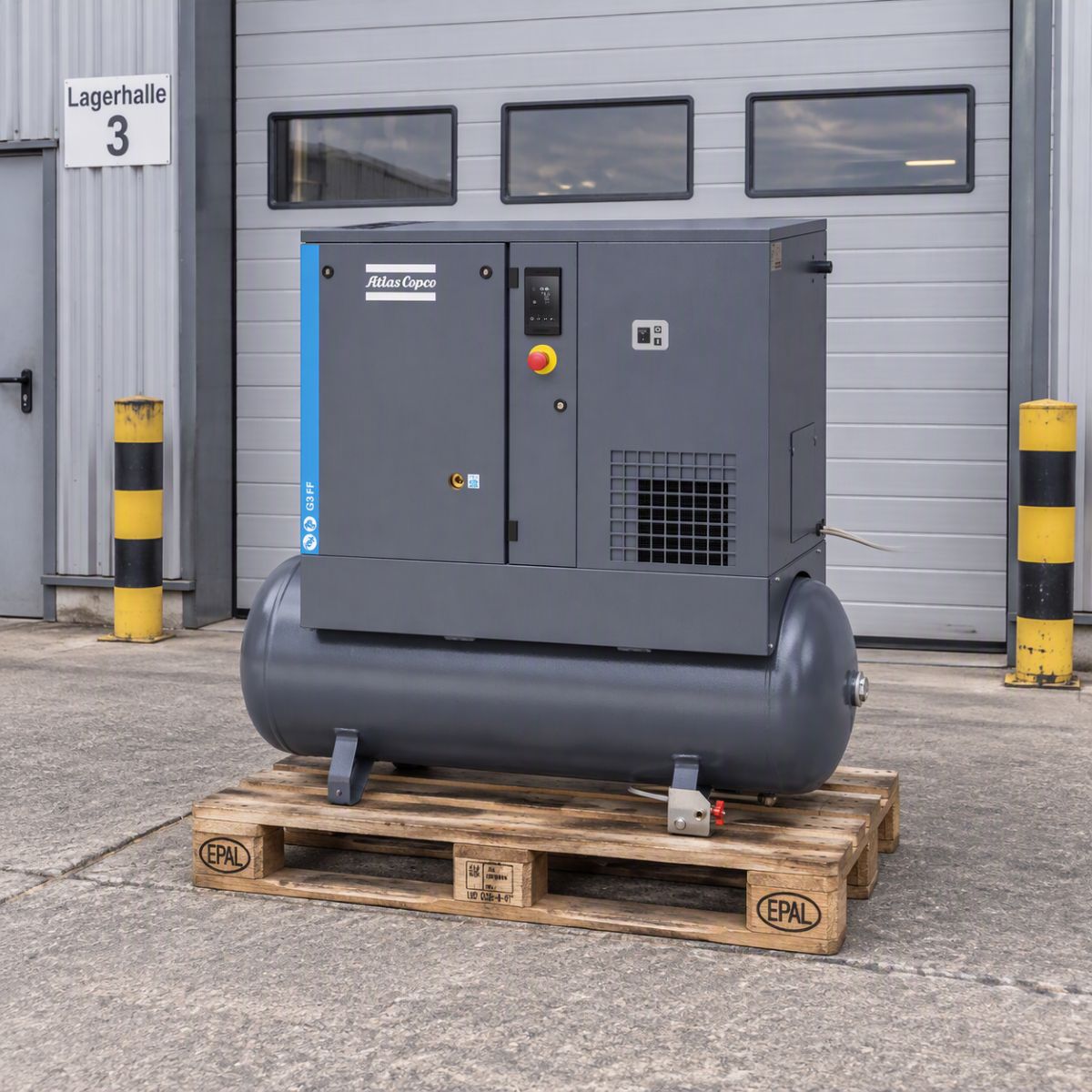 Compressore a vite Atlas Copco G 3 FF - 10 bar, incluso essiccatore a refrigerazione e serbatoio