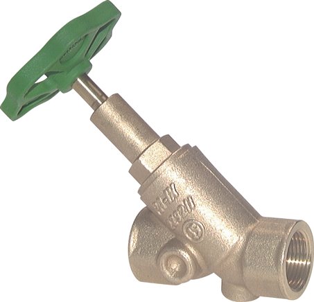 Schrägsitz-Absperrventil, Rp 1", PN 10, Messing, DVGW, mit Entleerung