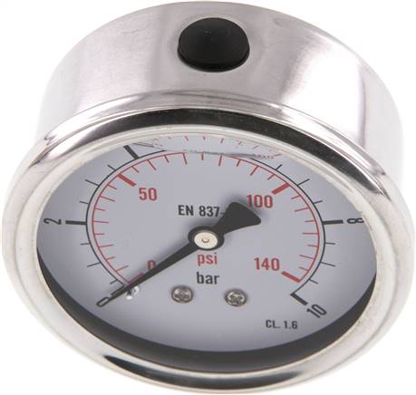 Glycerin-Manometer waagerecht (CrNi/Ms),63mm, 0 - 10bar -Eco-Line