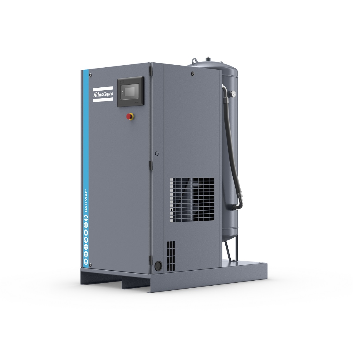 B-WARE Atlas Copco Schraubenkompressor GA 7 VSDs P MEAC, drehzahlgeregelt, Behälter 200 lt AD2000