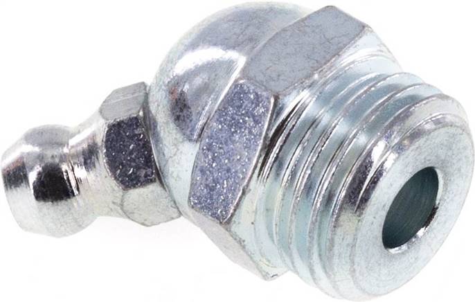 45° Kegelschmiernippel, R 1/4", Stahl verzinkt (6-kant)