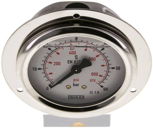 Glycerin-Einbaumanometer,Frontring, 63mm, 0 - 60 bar