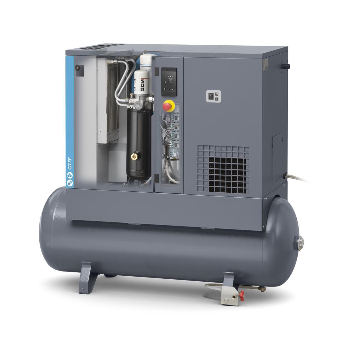 Compressore a vite Atlas Copco G 7 FF - 10 bar, incluso essiccatore a refrigerazione e serbatoio
