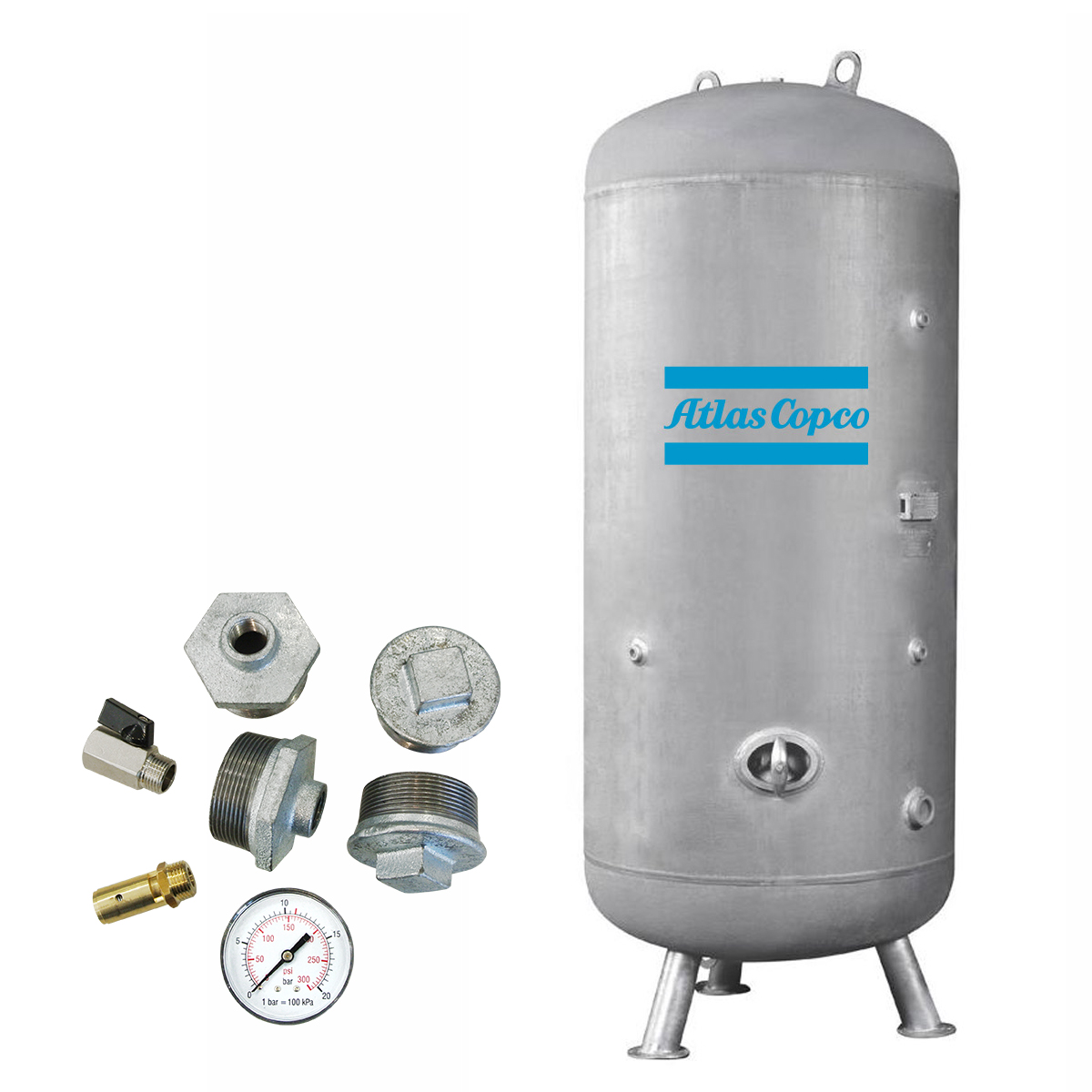 Druckluftbehälter 2000 lt, 11 bar, Stahl verzinkt, AD 2000 mit Armaturensatz ,DF69102