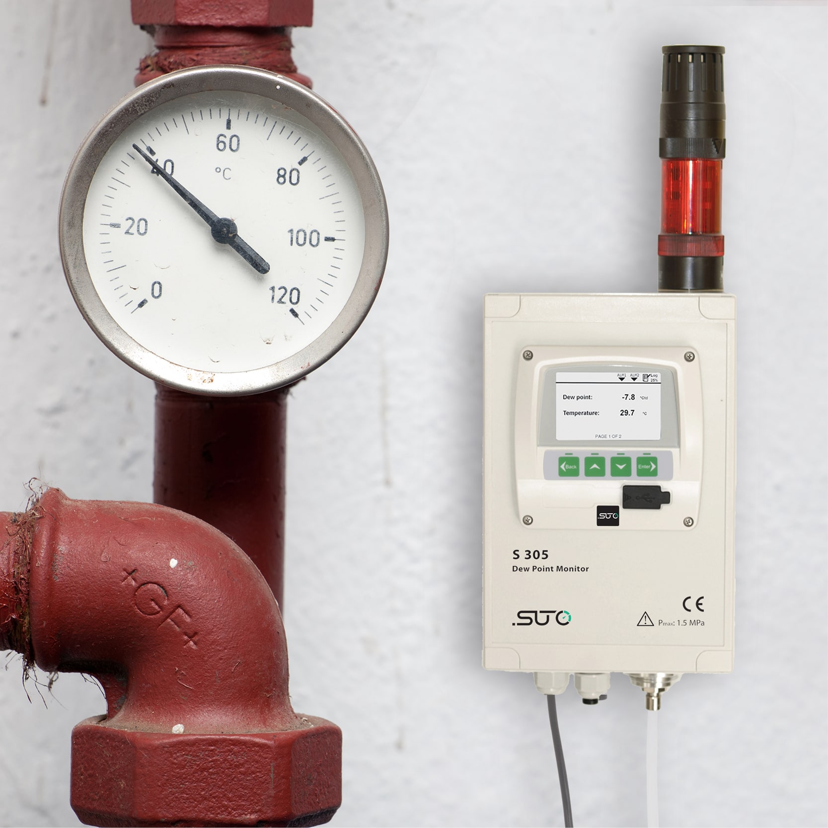 S305 Taupunktwächter für Adsorptionstrockner, -60…+20 °C Td, 6 mm Schlauchanschluss, 100-240 VAC