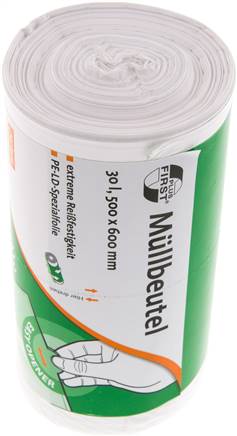 Müllsack, 30 ltr, weiß, 50er, LD-PE, 12µm