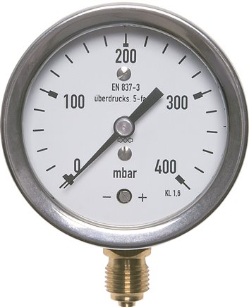 Manometer senkrecht 100mm, -100 bis 0 mbar, G 1/2"